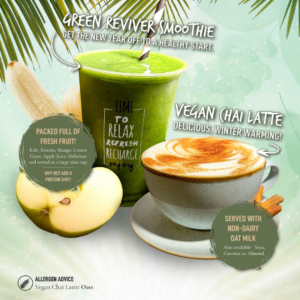 Esquires Coffee Ireland New Vegan Menu Items: Green Smoothie and Vegan Chai Latte